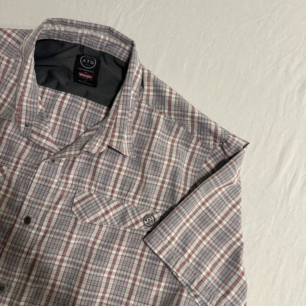 WRANGLER ATG All Terrain Gear Men's Red Check Plaid Outdoor Button Shirt XL